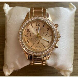 Snap On Yellow Gold Plated Watch with Rhinestones